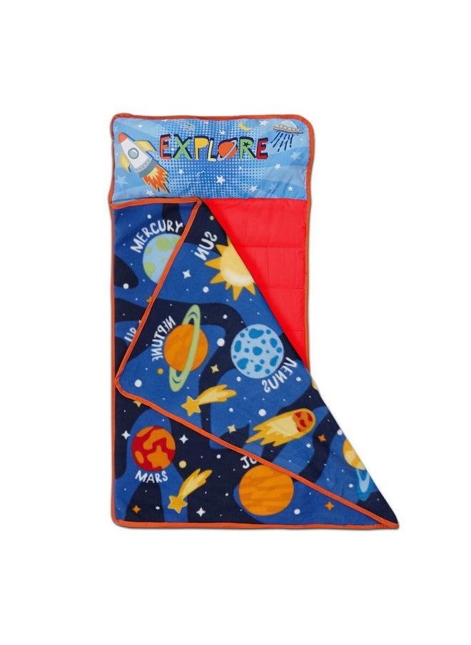 Baby Boom Funhouse Explore Planets & Outer Space Kids Nap Mat Set - Includes Pillow And Fleece Blanket - Great For Boys Napping during Daycare Or Preschool - Fits Toddlers, Blue