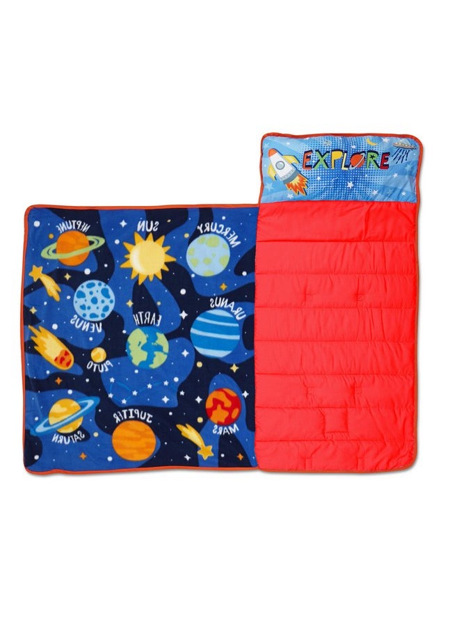 Baby Boom Funhouse Explore Planets & Outer Space Kids Nap Mat Set - Includes Pillow And Fleece Blanket - Great For Boys Napping during Daycare Or Preschool - Fits Toddlers, Blue