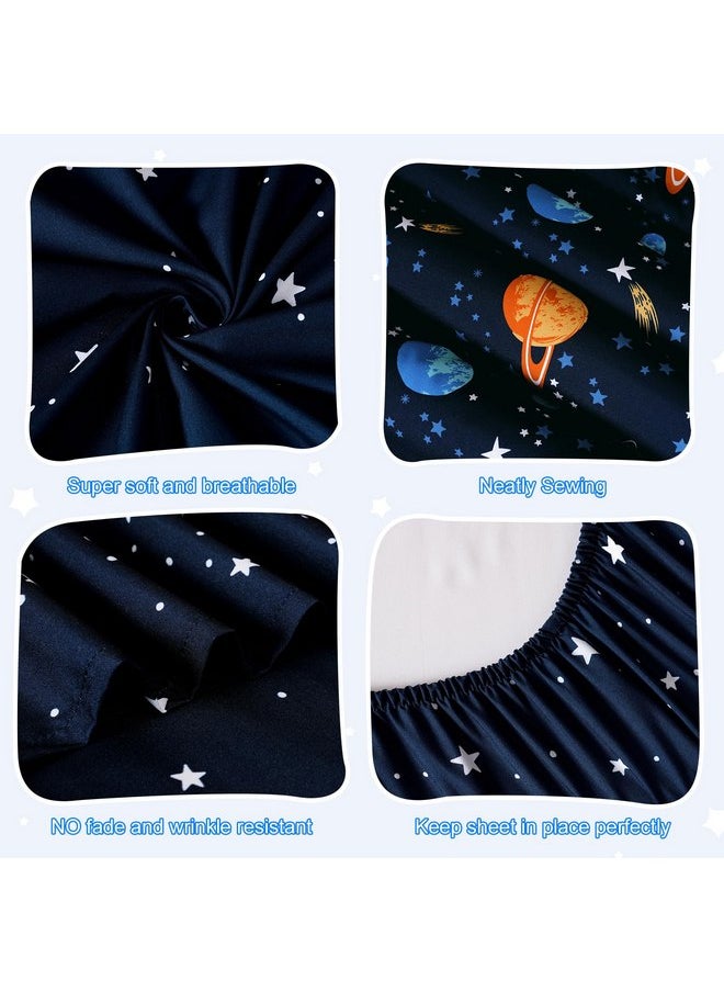 PHF 4 Piece Toddler Bedding Set, Ultra Soft Toddler Comforter Sets Include Comforter, Fitted Sheet, Flat Top Sheet and Pillowcase for Boys, Navy Space Bed in A Bag for Baby Bedroom, Navy Space
