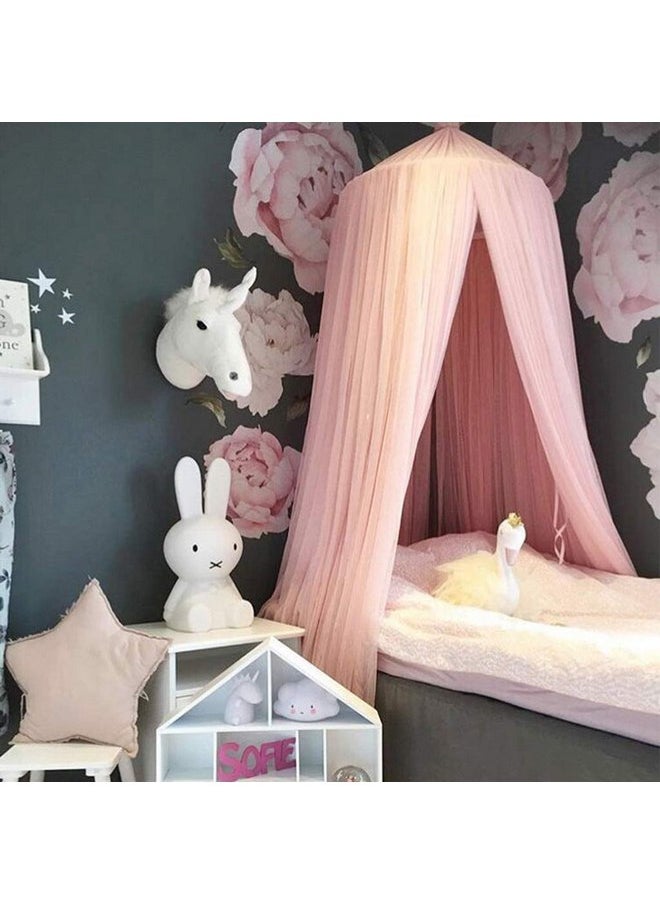 Bed Canopy for Girls - Princess Bed Canopy Mosquito Net Nursery Play Room Decor Dome Premium Yarn Netting Curtains Baby Game Dream Castle, Pink