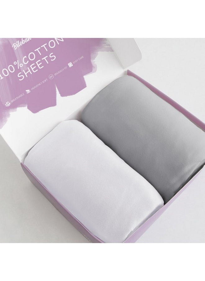 Bassinet Sheets Fit for AirClub, AMKE 3 in 1 Bassinet, Newton, Larex and Bellababy Bassinet Bedside Sleeper, 100% Cotton, 2 Pack, Ultra Soft Bassinet Sheet, White and Gray
