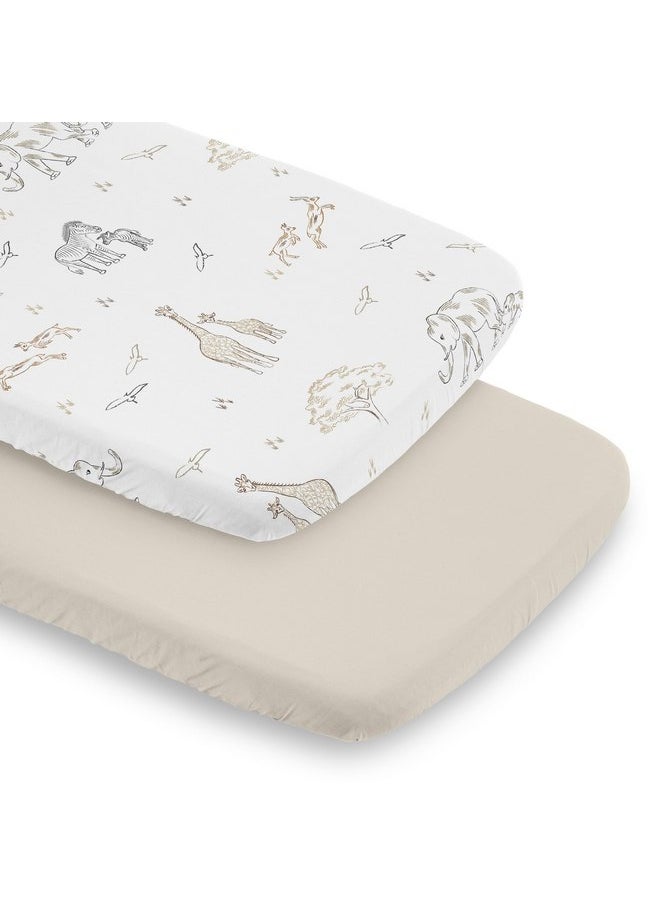 Sweet Jojo Designs Jungle Safari Animals Boy Girl Unisex/Gender Neutral Baby Bassinet Sheets Fitted Sheet Set Infant Newborn Nursery Oval Rectangle Hourglass Mattress 2p Tan Animal Adventure Elephant