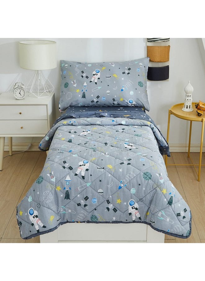 Brandream 4-Piece Toddler Bedding Sets for Boys Space Rocket Galaxy Bed Sheet Set Girls Includes Comforter, Top Flat Sheet, Fitted Sheets and Pillowcases, Cotton