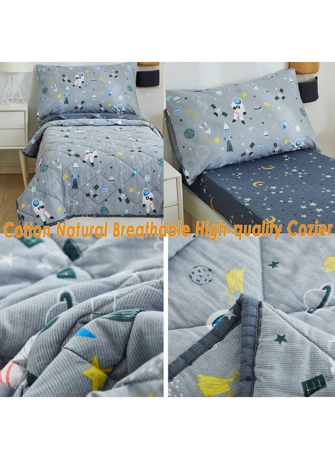 Brandream 4-Piece Toddler Bedding Sets for Boys Space Rocket Galaxy Bed Sheet Set Girls Includes Comforter, Top Flat Sheet, Fitted Sheets and Pillowcases, Cotton