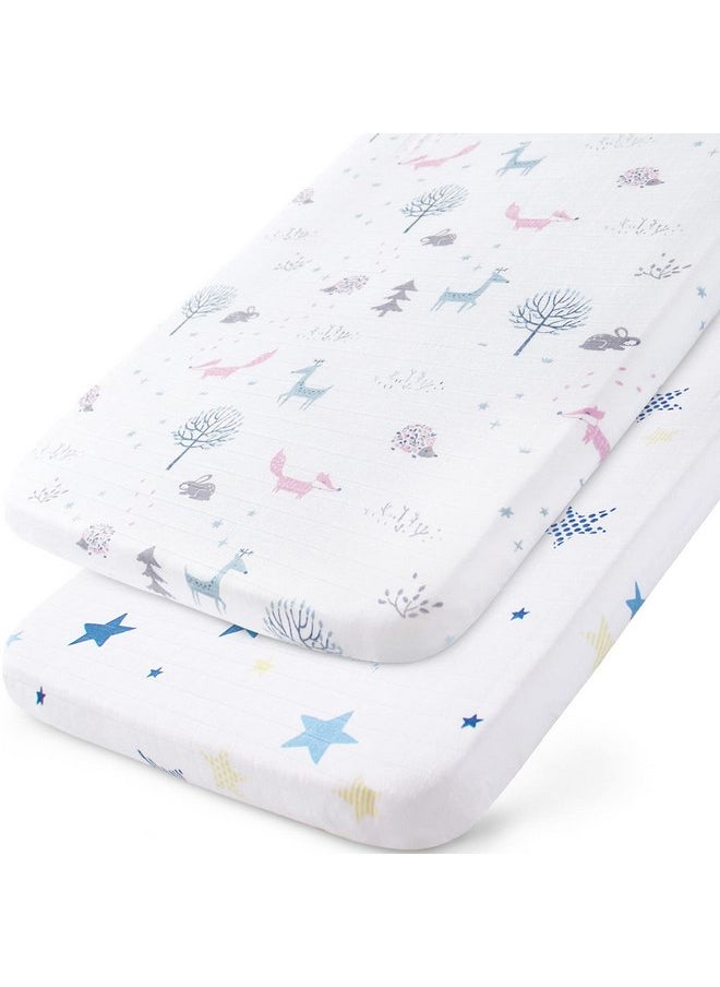 Muslin Bassinet Sheets 20''x33'' Fit for Baby Delight, Mika Micky, Koolerthings (3 in 1), Maxi COSI, Angelbliss and Other Rectangle Bassinet Mattress, Ultra Soft and Breathable, Star & Fox, 2 Pack