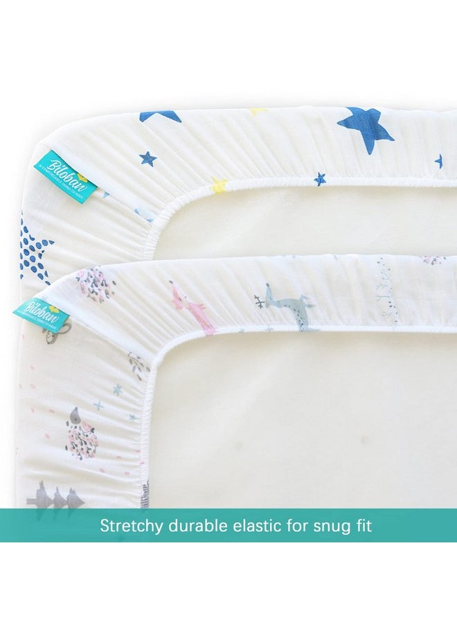 Muslin Bassinet Sheets 20''x33'' Fit for Baby Delight, Mika Micky, Koolerthings (3 in 1), Maxi COSI, Angelbliss and Other Rectangle Bassinet Mattress, Ultra Soft and Breathable, Star & Fox, 2 Pack