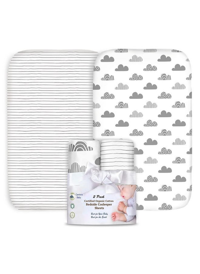 100% Organic Cotton 2 Pk of Bedside Sleeper Bassinet Fitted Mattress Sheets for Mika Micky, Baby Delight, Ronbei, Chicco, KoolerThings, Cloud Baby, AMKE, Angelbliss, Maxi-COSI, Arm's Reach, and More.