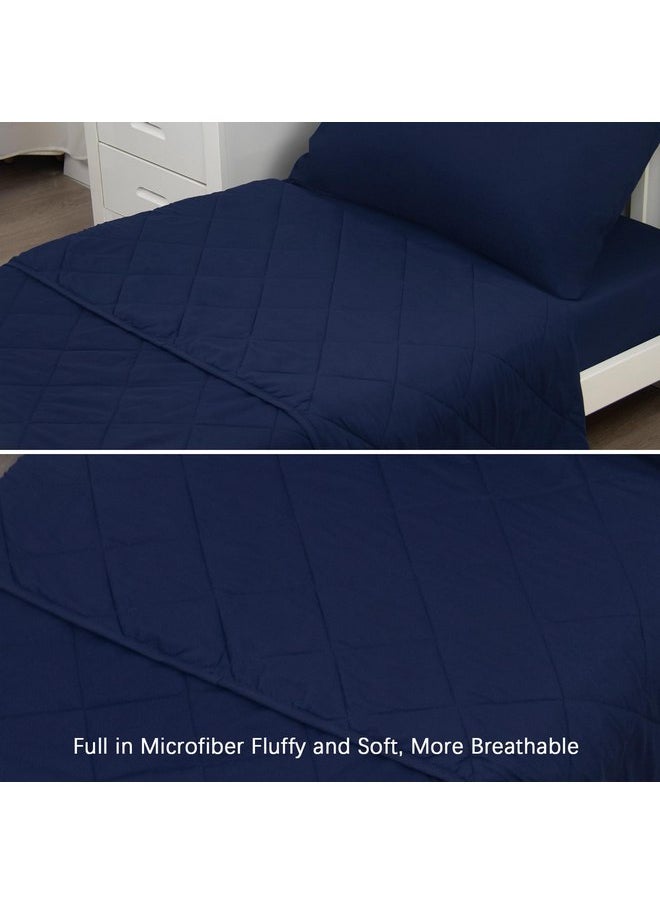 Biloban 4 Piece Toddler Bedding Set, Skin-Friendly and Breathable Sheet Set, Includes Quilted Comforter, Crib Mattress Fitted Sheet, Flat Top Sheet and Envelope Pillow Case, Navy Blue