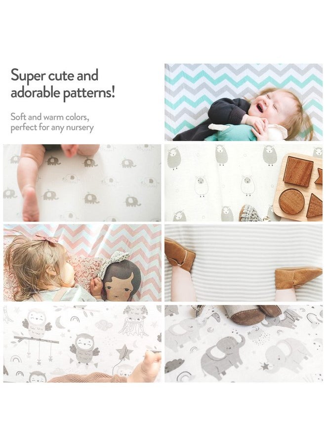 Cuddly Cubs Pack n Play Sheets | 2 Pack Playard Sheet for Baby Girl and Boy | Pure Jersey Cotton Unisex Mini Portable Crib Sheets | Sheep and Stripe in Grey | Compatible with Graco Pack and Play