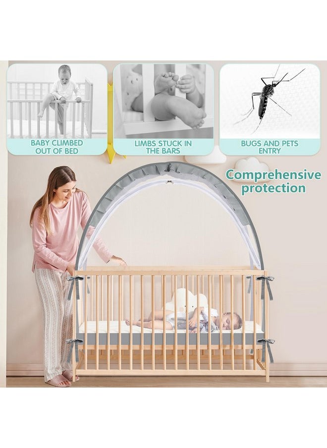 Crib Tent - Crib Net to Keep Baby in, Stop Baby from Climbing Out of Crib, Pop Up Baby Crib Tent with Durable Breathable Net Double Zipper Strong Rods Installation Convenience