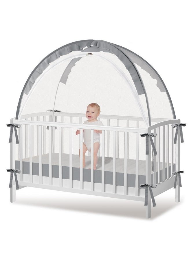 Crib Tent - Crib Net to Keep Baby in, Stop Baby from Climbing Out of Crib, Pop Up Baby Crib Tent with Durable Breathable Net Double Zipper Strong Rods Installation Convenience