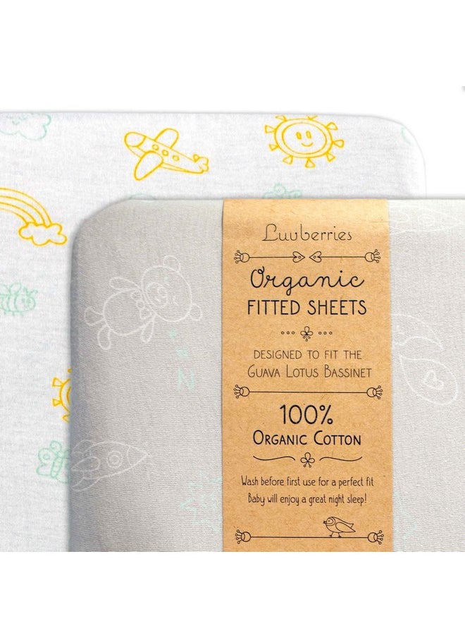 Luvberries 100% Organic Cotton Bassinet Sheets (Set of 2) for The Guava Lotus Travel Bassinet - Baby and Newborn, Fitted Bassinet Sheets, for Boys & Girls (Day and Night)