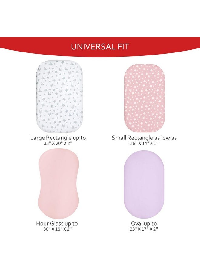 Bassinet Sheets Set 4 Pack for Baby Girl, Universal Fit for Oval, Hourglass and Rectangular Mattress, Pink