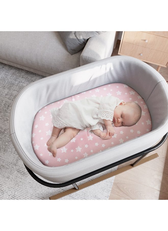 Bassinet Sheets Set 4 Pack for Baby Girl, Universal Fit for Oval, Hourglass and Rectangular Mattress, Pink