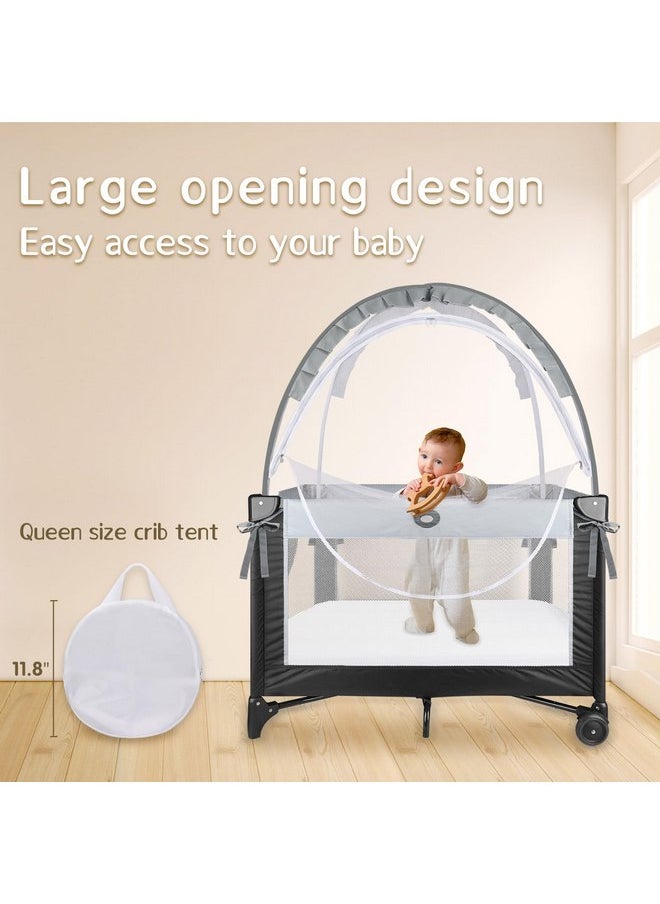 Crib Tent to Keep Baby from Climbing Out - Crib Net to Keep Baby in - Mesh Crib Climbing Prevention, Pop Up Baby Crib Tent, Two-Way Self-Locking Metal Zipper (Grey, Small)