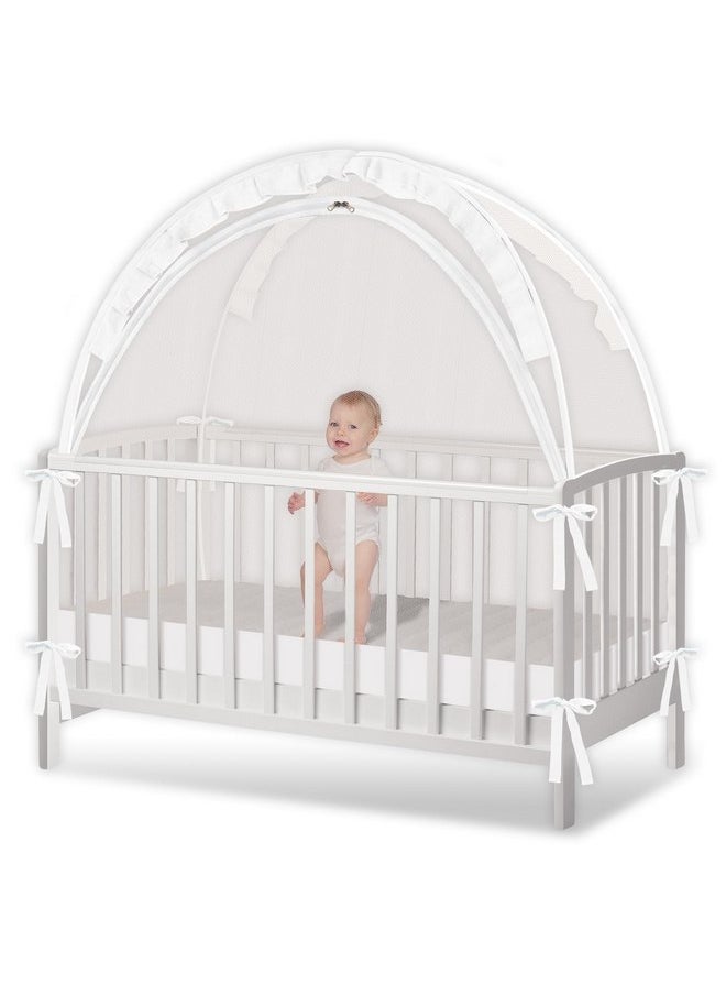 Crib Tent - Crib Net to Keep Baby in, Stop Baby from Climbing Out of Crib, Pop Up Baby Crib Tent with Durable Breathable Net Double Zipper Strong Rods Installation Convenience