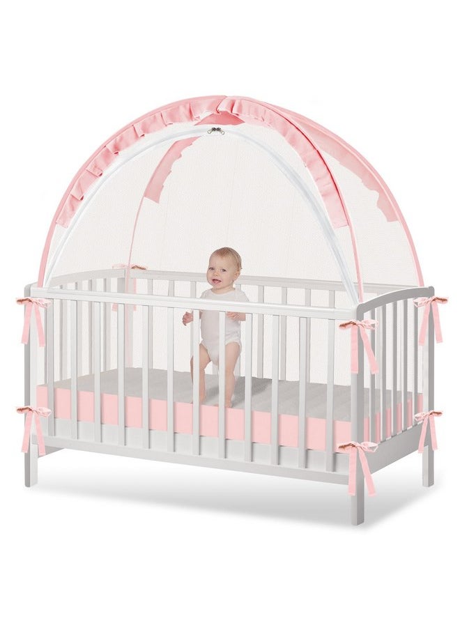 Crib Tent - Crib Net to Keep Baby in, Stop Baby from Climbing Out of Crib, Pop Up Baby Crib Tent with Durable Breathable Net Double Zipper Strong Rods Installation Convenience