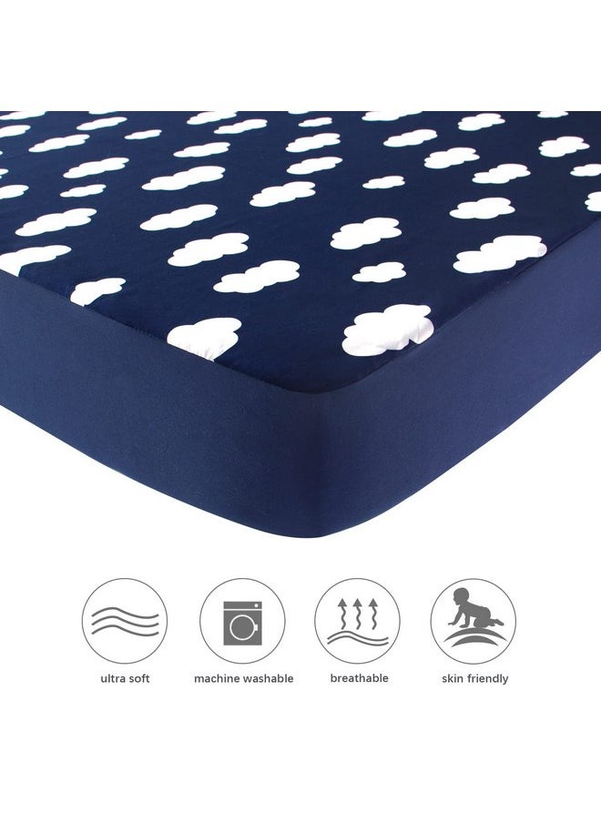 Square Playard/Playpen Fitted Sheets, Perfect for New Room2 / TotBloc Portable Playard, 2 Pack, Ultra Soft Microfiber, Fitted Playpen Sheet, Navy Cloud and Grey Arrow