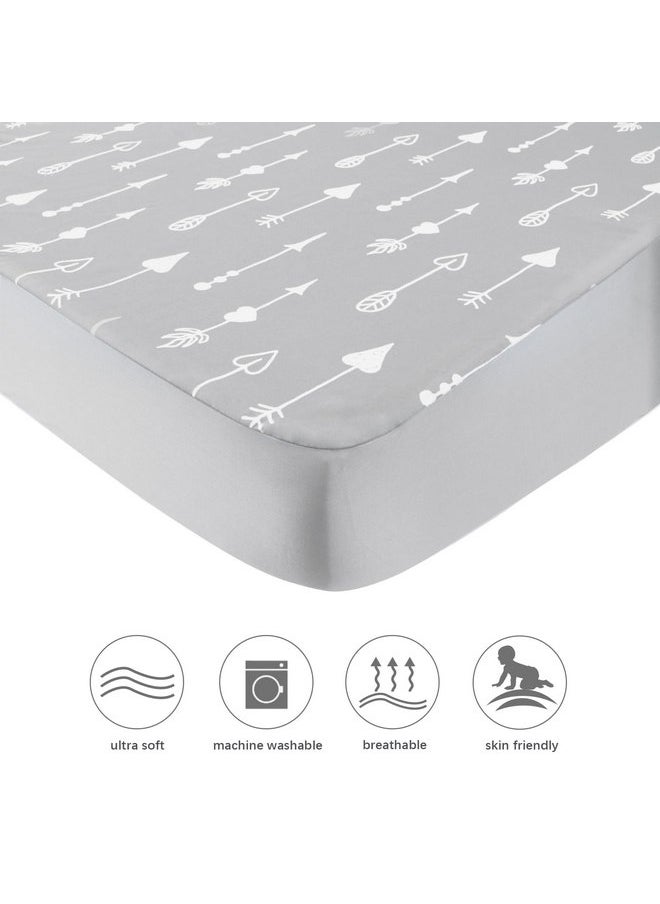 Square Playard/Playpen Fitted Sheets, Perfect for New Room2 / TotBloc Portable Playard, 2 Pack, Ultra Soft Microfiber, Fitted Playpen Sheet, Navy Cloud and Grey Arrow