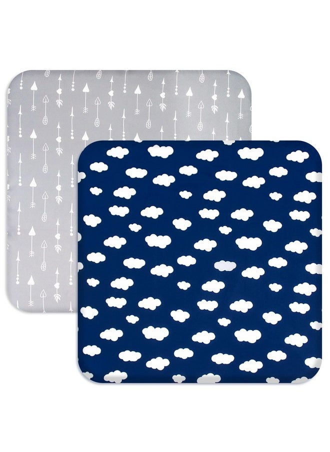 Square Playard/Playpen Fitted Sheets, Perfect for New Room2 / TotBloc Portable Playard, 2 Pack, Ultra Soft Microfiber, Fitted Playpen Sheet, Navy Cloud and Grey Arrow