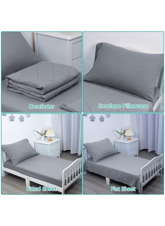 Biloban 4-Piece Ultra Soft Toddler Bedding Set and Breathable Toddler Crib Sheet Set, Includes Quilted Comforter, Crib Fitted Sheet, Flat Sheet and Envelope Pillow Case, Grey