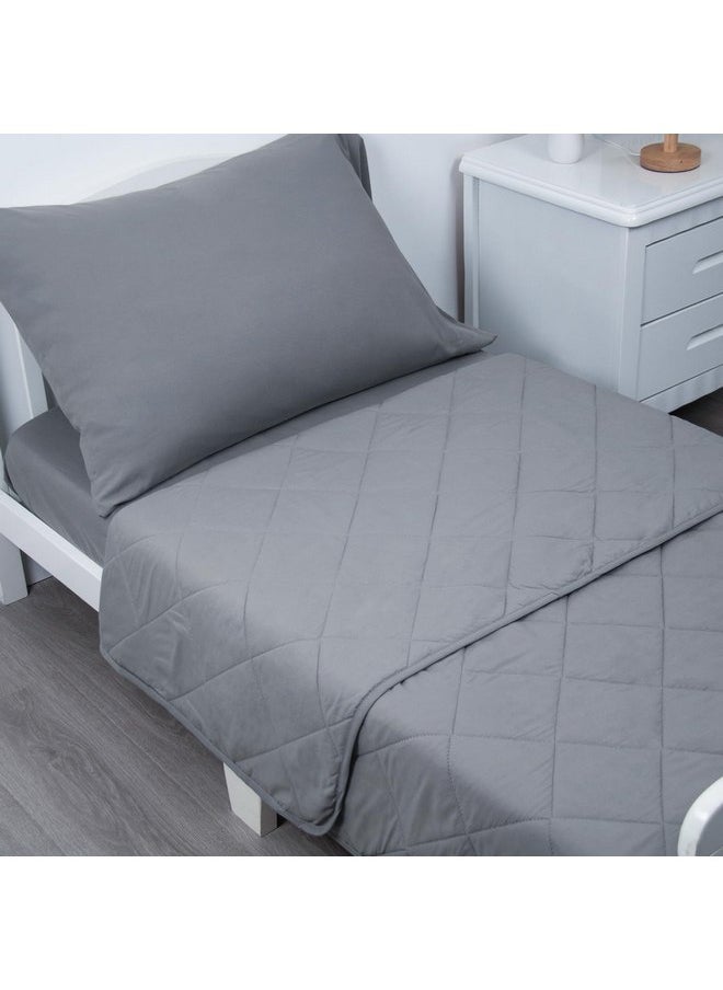 Biloban 4-Piece Ultra Soft Toddler Bedding Set and Breathable Toddler Crib Sheet Set, Includes Quilted Comforter, Crib Fitted Sheet, Flat Sheet and Envelope Pillow Case, Grey