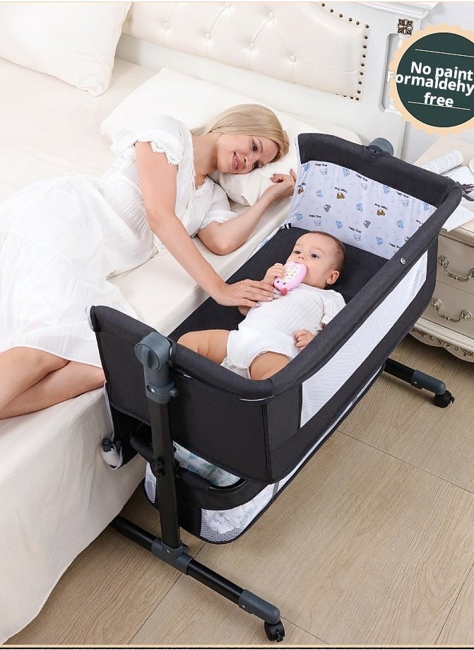 Baby crib, newborn bed, spliced large bed, baby rocking bed, BB children's bed, cradle bed, multifunctional, movable and foldable