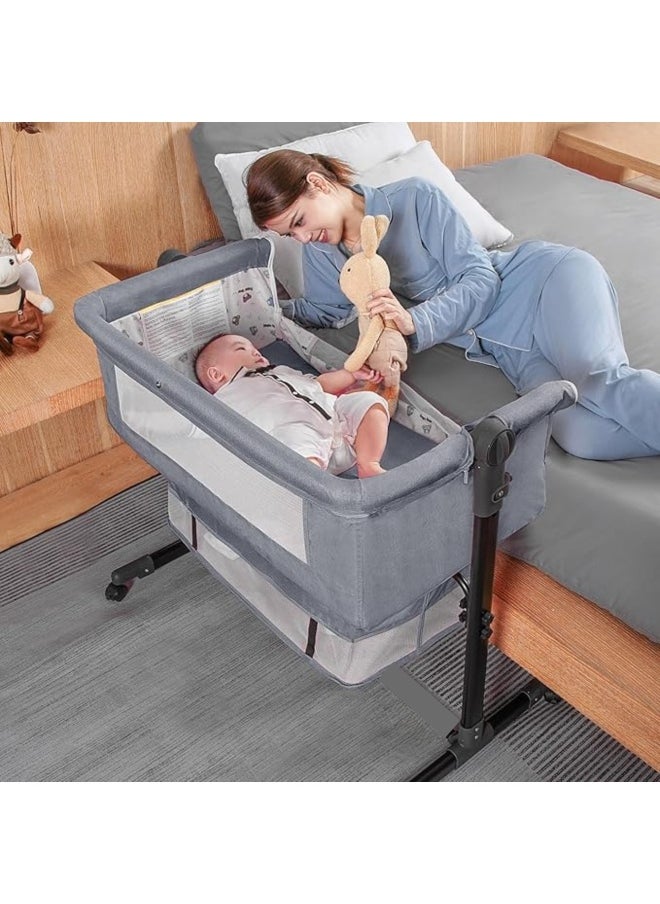 3 in 1 Portable Foldable Baby Bed Travel Bed with Adjustable Height Breathable Mesh and Mattress