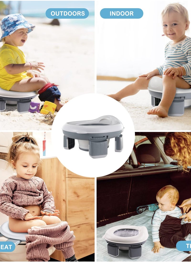 2-in-1 Portable Travel Potty, Foldable Toddler Travel Potty With Storage, Convenient Emergency Toilet For Car And Outdoor Use, Grey