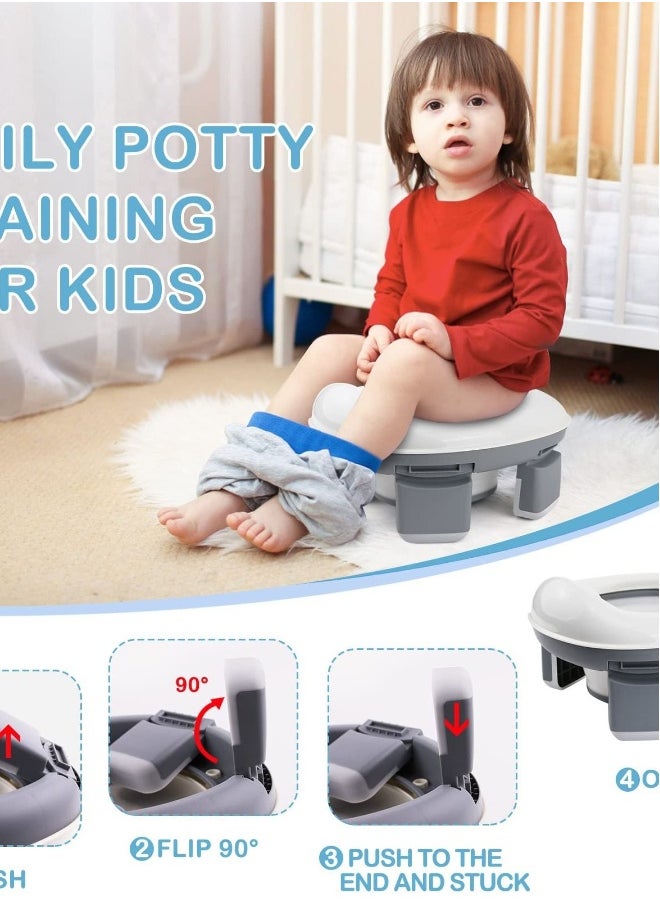 2-in-1 Portable Travel Potty, Foldable Toddler Travel Potty with Storage, Convenient Emergency Toilet for Car and Outdoor Use (Grey)