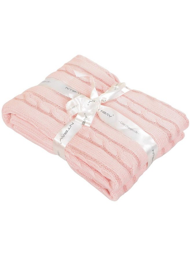 NTBAY 100% Pure Cotton Cable Knit Toddler Blanket, Super Soft Warm Breathable 30x40 Baby Blanket for Crib, Stroller, Nursery, Travel, Newborn, 30x40 Inches, Baby Pink