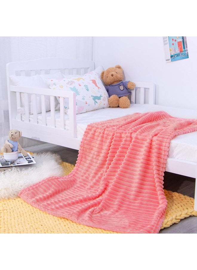 NTBAY Flannel Fuzzy Toddler Blanket, Fluffy Warm and Lightweight Reversible Stripes Design Baby Plush Blanket, 30x40 Inches, Pink