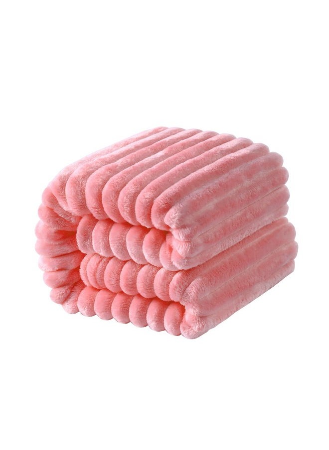 NTBAY Flannel Fuzzy Toddler Blanket, Fluffy Warm and Lightweight Reversible Stripes Design Baby Plush Blanket, 30x40 Inches, Pink