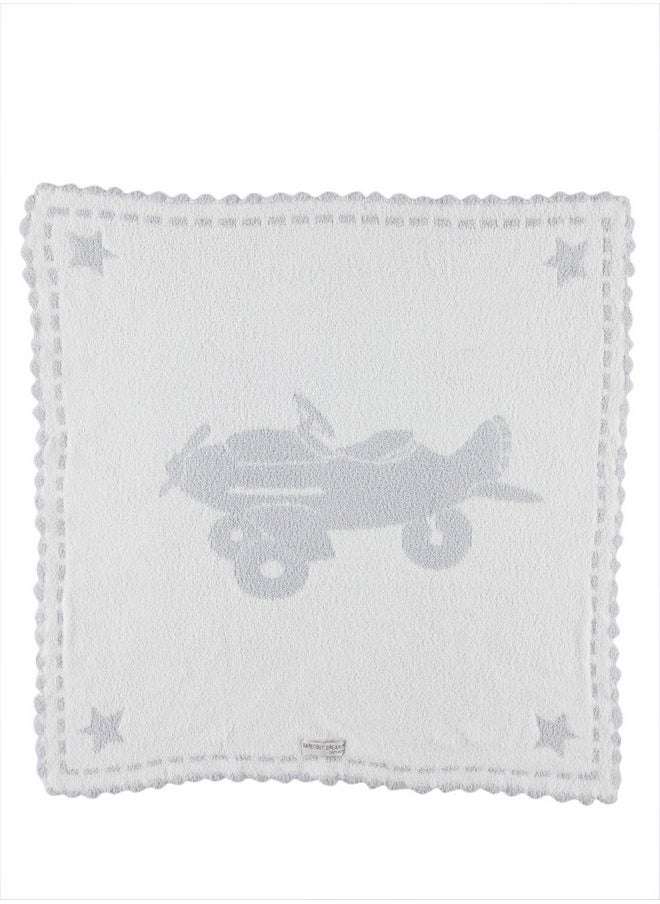 Barefoot Dreams CozyChic Scalloped Baby Receiving Blanket - Blue & White 30x 32,B551