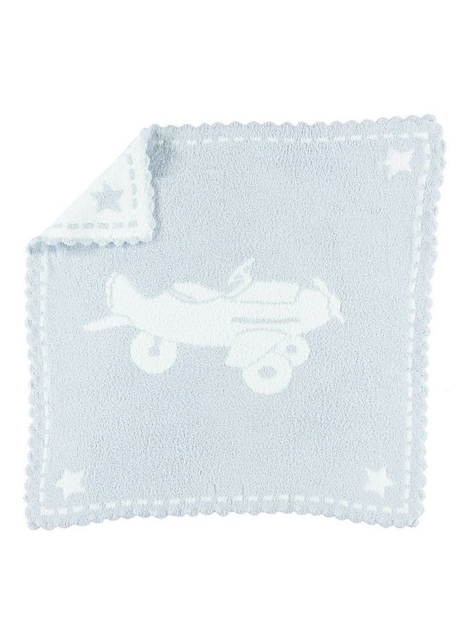 Barefoot Dreams CozyChic Scalloped Baby Receiving Blanket - Blue & White 30x 32,B551