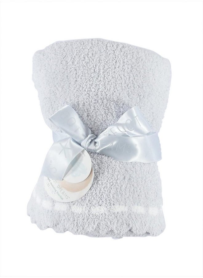 Barefoot Dreams CozyChic Scalloped Baby Receiving Blanket - Blue & White 30x 32,B551