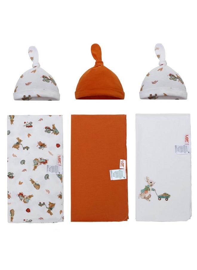 Baby Cotton Swaddle Blankets with Hat Set 3 Pack 0-3 3-6 Months Wearable Blankets Unisex Baby Sleeping Bag (rabbit)