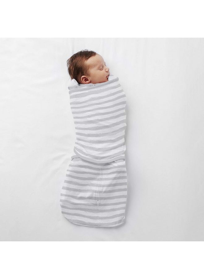 BreathableBaby Adjustable 3-in-1 Soft Premium Cotton Newborn Swaddle Trio Blanket & Wrap, (Infants 0-4 months) - Gray Watercolor Stripe, Arms Up, Arms Down, Arms Out, 61233-A