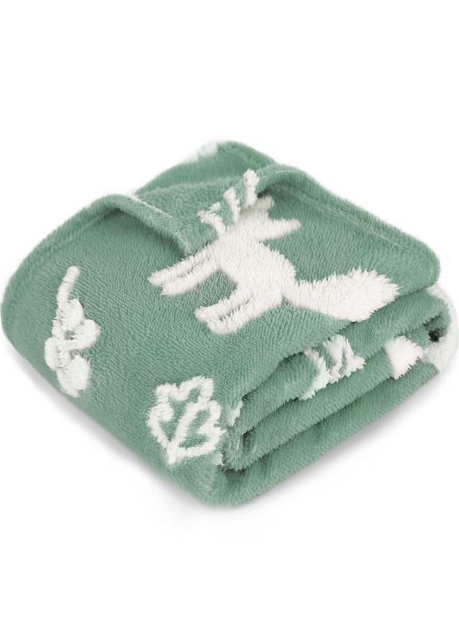 BORITAR 3D Fox Baby Blanket for Boys Girls Jacquard Fleece Fuzzy Toddler Nursery Blanket Soft Warm Cozy Blanket with 3D Animal Design for Infant or Newborn Home Decor (30 x 40 Inch, Sage Green)