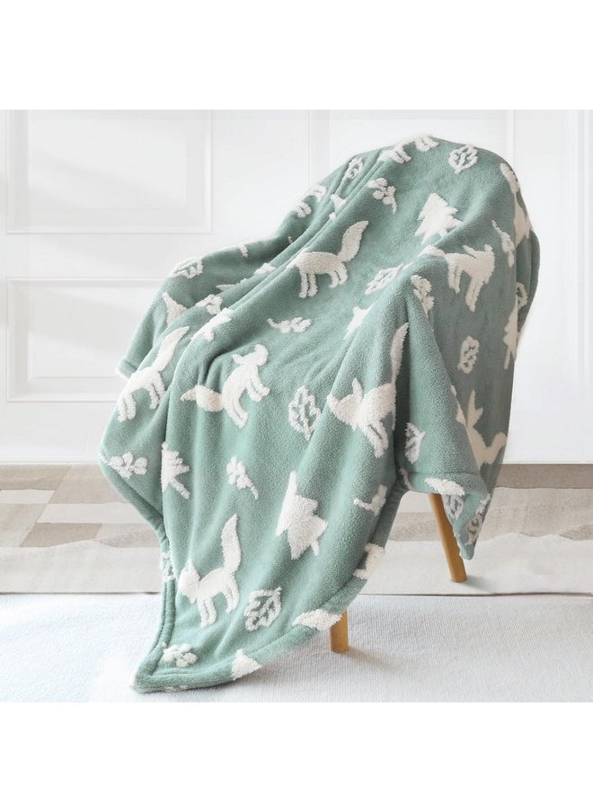 BORITAR 3D Fox Baby Blanket for Boys Girls Jacquard Fleece Fuzzy Toddler Nursery Blanket Soft Warm Cozy Blanket with 3D Animal Design for Infant or Newborn Home Decor (30 x 40 Inch, Sage Green)