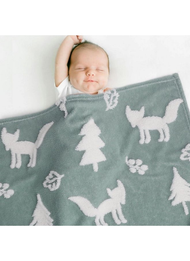 BORITAR 3D Fox Baby Blanket for Boys Girls Jacquard Fleece Fuzzy Toddler Nursery Blanket Soft Warm Cozy Blanket with 3D Animal Design for Infant or Newborn Home Decor (30 x 40 Inch, Sage Green)