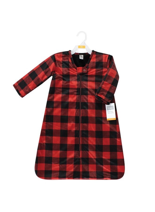 Hudson Baby Unisex Baby Long Sleeve Plush Faux Fur Sleeping Bag, Wearable Blanket, Buffalo Plaid, 6-12 Months