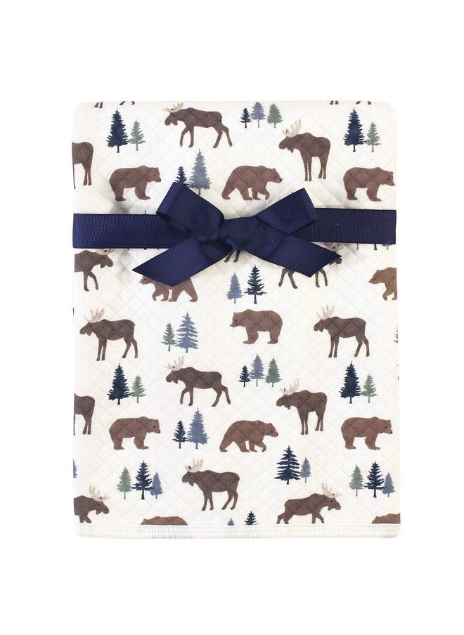 Hudson Baby Unisex Baby Quilted Multi-Purpose Swaddle, Receiving, Stroller Blanket, Moose Bear 1-Pack, One Size