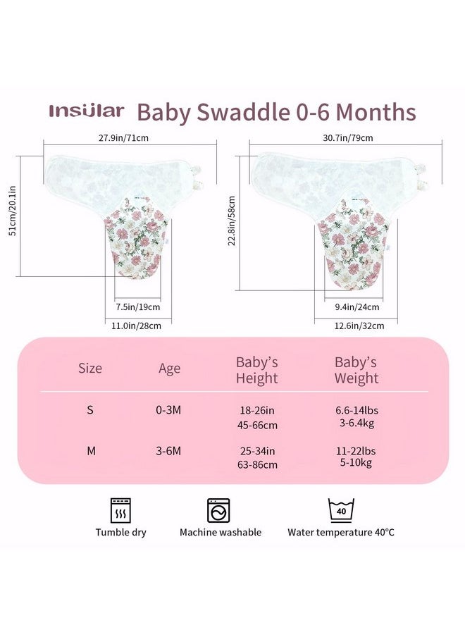 insular Baby Swaddle Wrap, Swaddle Blanket for Newborn and Infant, Adjustable Swaddle Set for Boy and Girl, Soft Cotton Baby Sleep Sack 3 Pack (Small(0-3 Month), Floral)