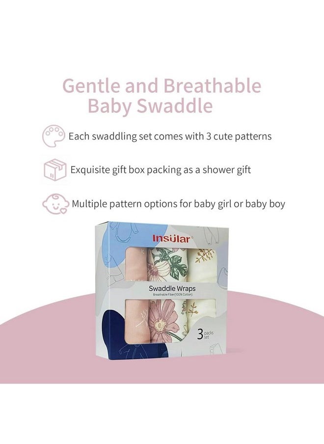 insular Baby Swaddle Wrap, Swaddle Blanket for Newborn and Infant, Adjustable Swaddle Set for Boy and Girl, Soft Cotton Baby Sleep Sack 3 Pack (Small(0-3 Month), Floral)