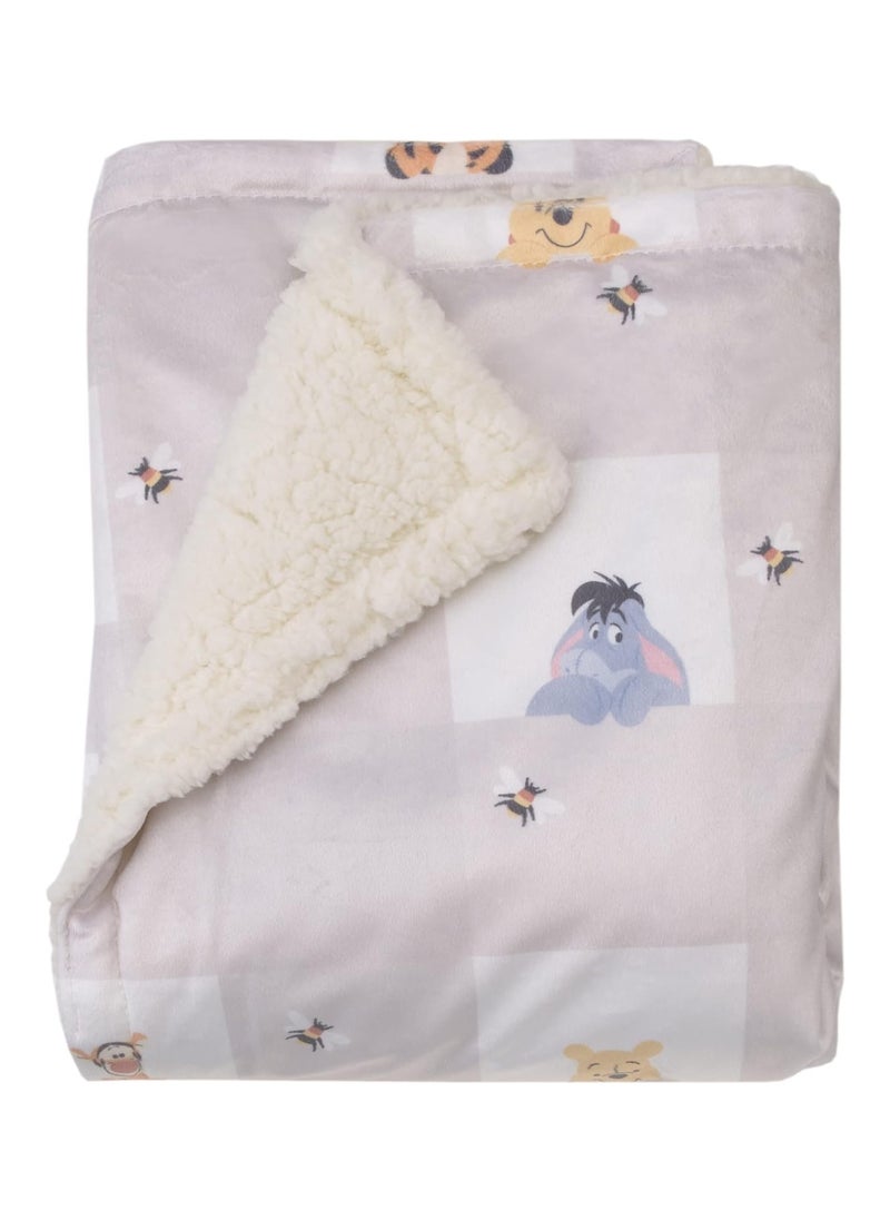 Disney Winnie The Pooh Hugs And Honeycombs Baby Blanket, Grey And White