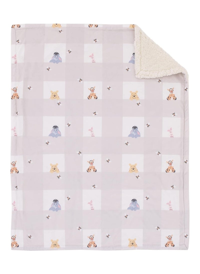Disney Winnie The Pooh Hugs And Honeycombs Baby Blanket, Grey And White