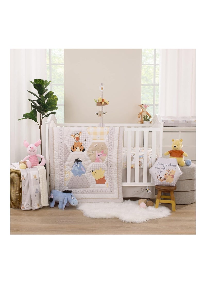 Disney Winnie The Pooh Hugs And Honeycombs Baby Blanket, Grey And White