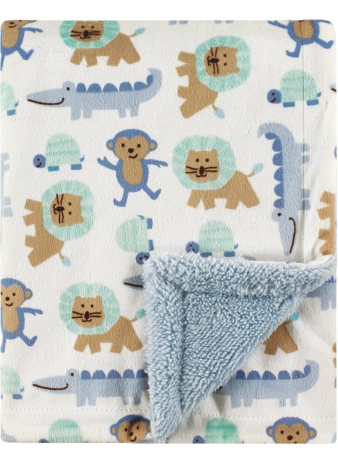 Luvable Friends Unisex Baby Plush Blanket with Sherpa Back, Boy Jungle, One Size