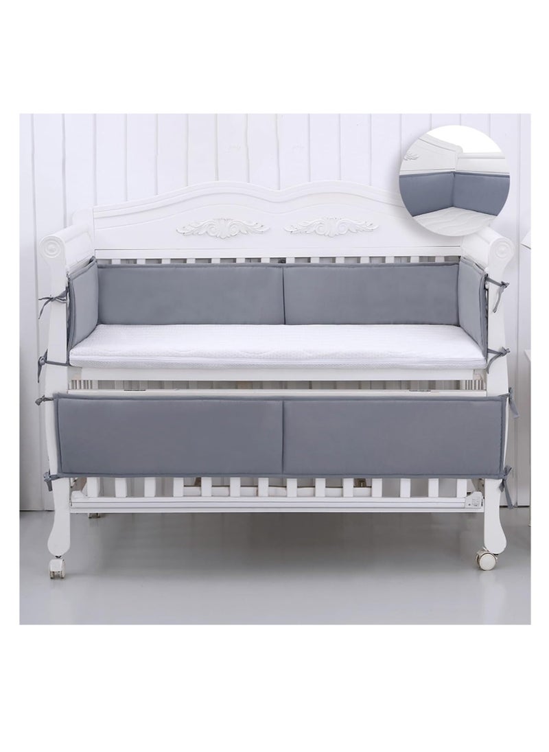 4Pcs Breathable Crib Bumper, Bed Guard for Toddlers, Breathable Mesh Cot Liner, Split Crib Protective Bumper, Portable Bed Rail with Handle, Anti-Collision Cotton Crib Liner, Soft Edge Protection